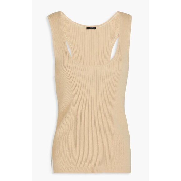 Joseph Sweaters - Joseph Top Women L Tan Sleeveless Scoop Neck Racerback Ribbed Neutral Tank Knit